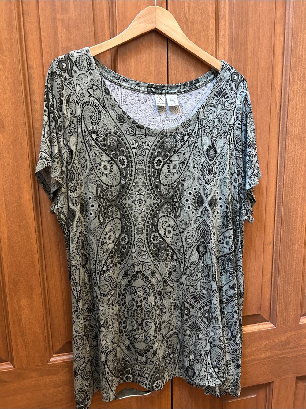 Artisan Ny Olive Paisley Scoop Neck Short Sleeve Tunic size 2X